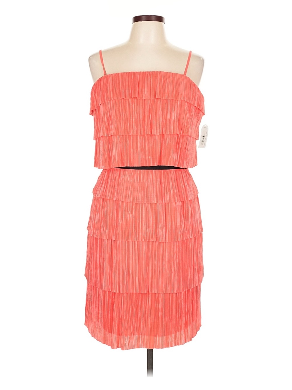 Jessica Simpson Coral Solid Pleated Tiered Ruffle Spaghetti‎ Strap Knee Dress 12